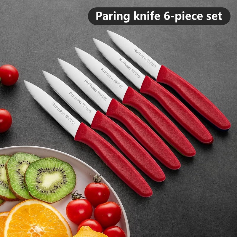 Ruffulon Paring Knife Fruit Knife Set (6 Pieces), Ultra Sharp Stainless Steel Vegetable and Fruit Knife with PP Plastic Ergonomic Handle for Cutting Fruits and Vegetables,Red - Image 4